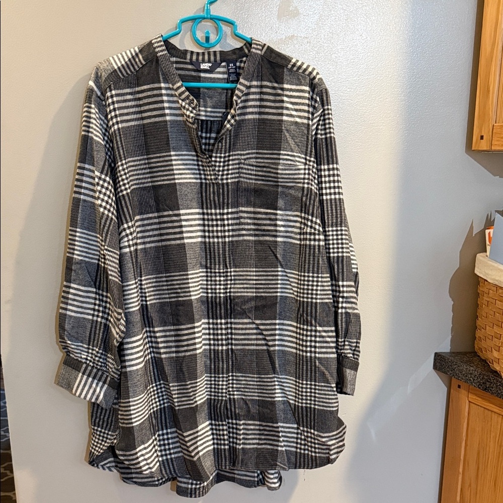 Lands' End Black and White Plaid Button Down Shirt plus size 2x new flannel